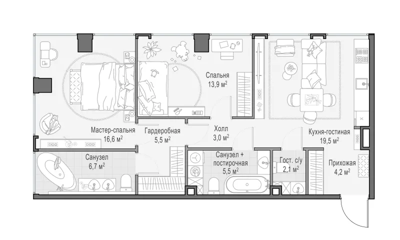 2-комн. 77.1 м²