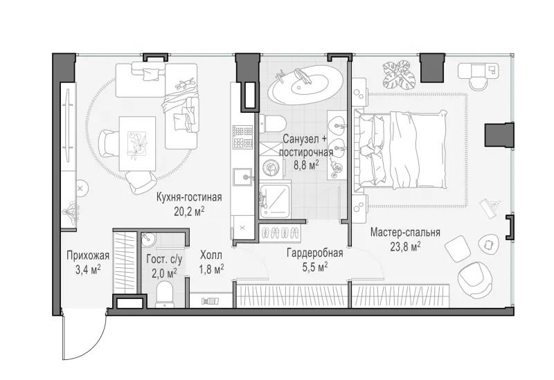 1-комн. 65.5 м²