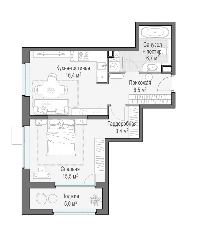 1-комн. 48.4 м²