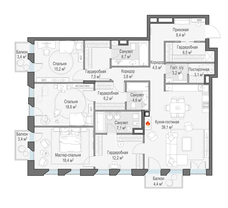 3-комн. 168.5 м²
