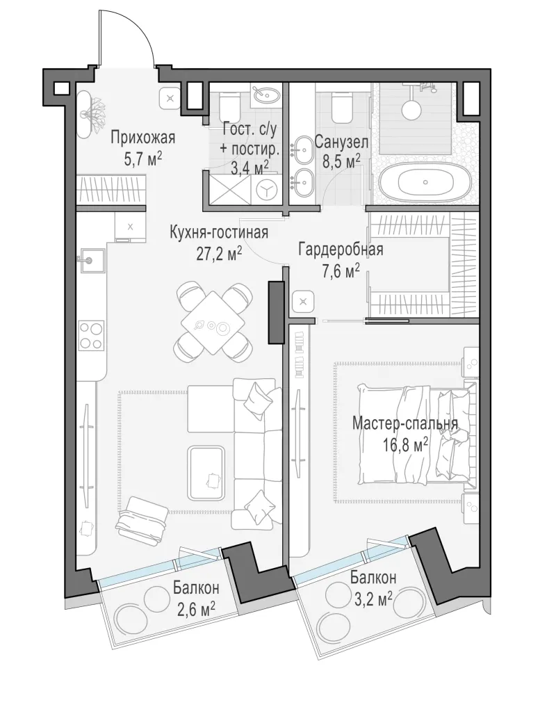 1-комн. 71.1 м²