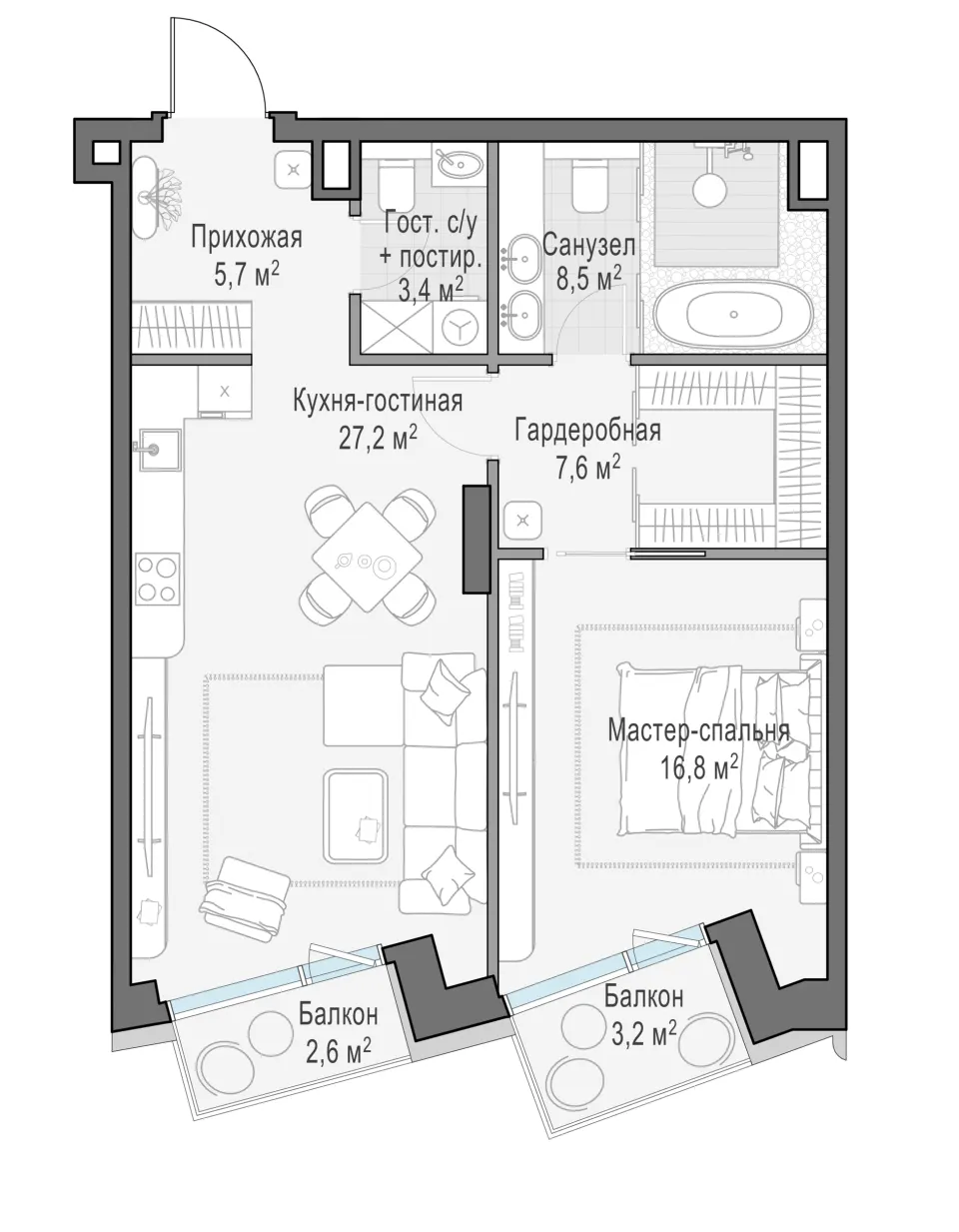 1-комн. 71,1 м²