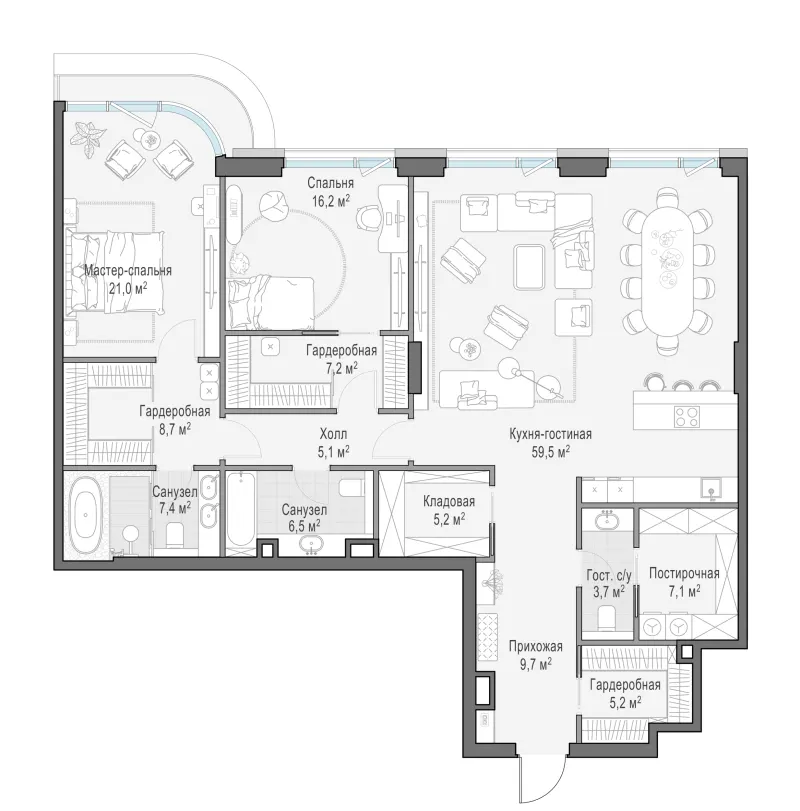 3-комн. 161.6 м²