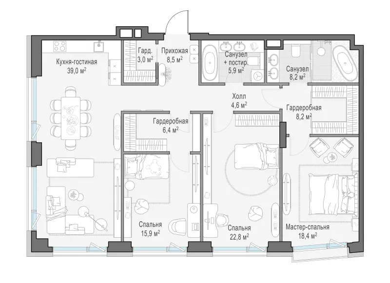 3-комн. 140.7 м²
