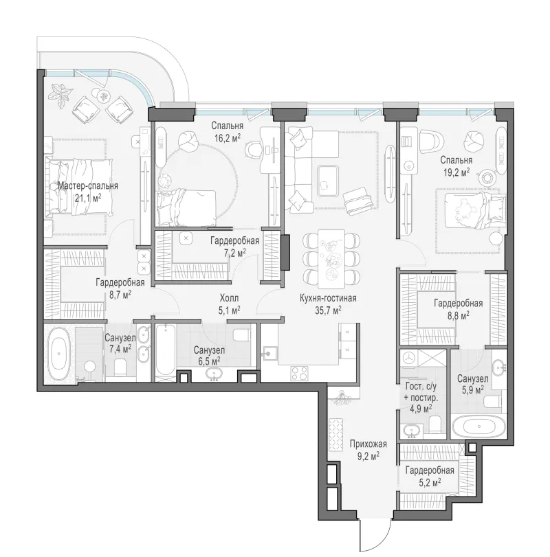 3-комн. 161.2 м²