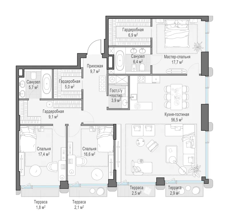 3-комн. 157.7 м²