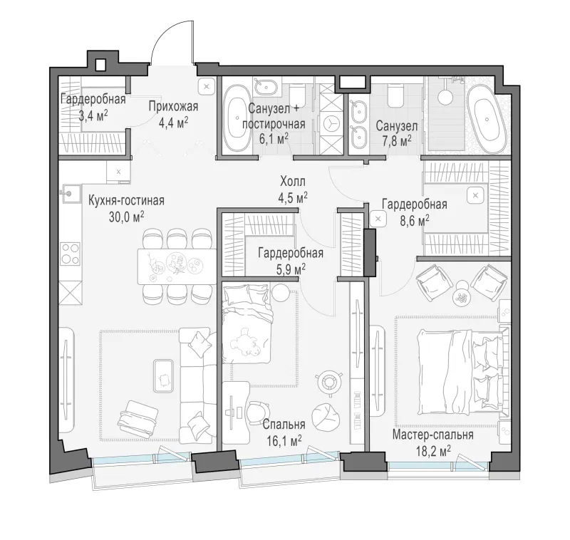 2-комн. 104.8 м²