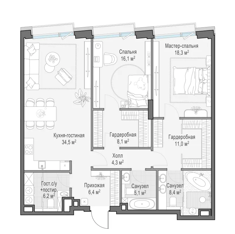 2-комн. 118.4 м²