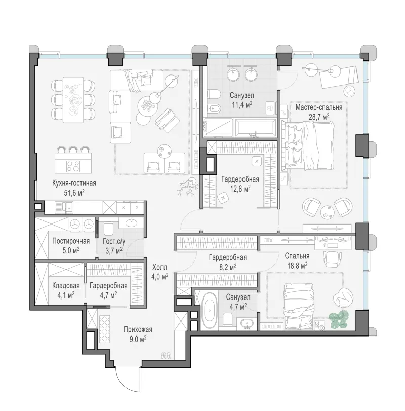 3-комн. 166.8 м²