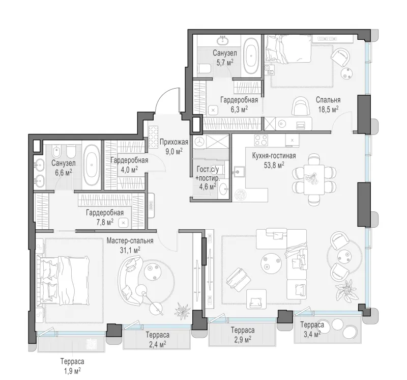 3-комн. 150.2 м²