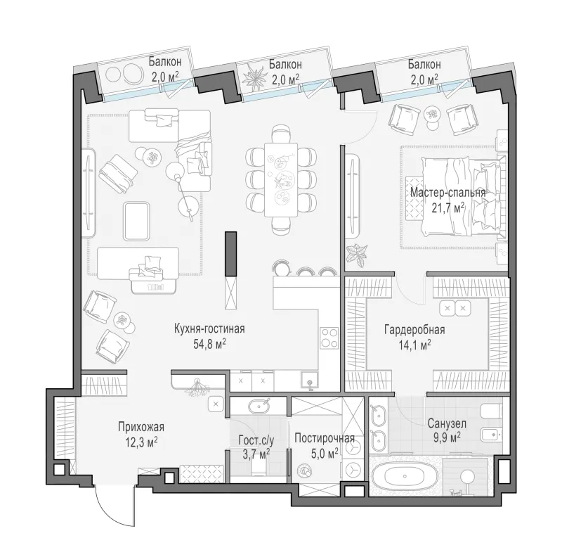 2-комн. 121.9 м²