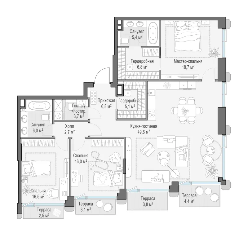 3-комн. 141.1 м²