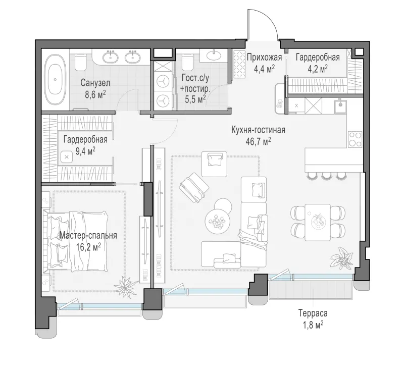 2-комн. 94.5 м²
