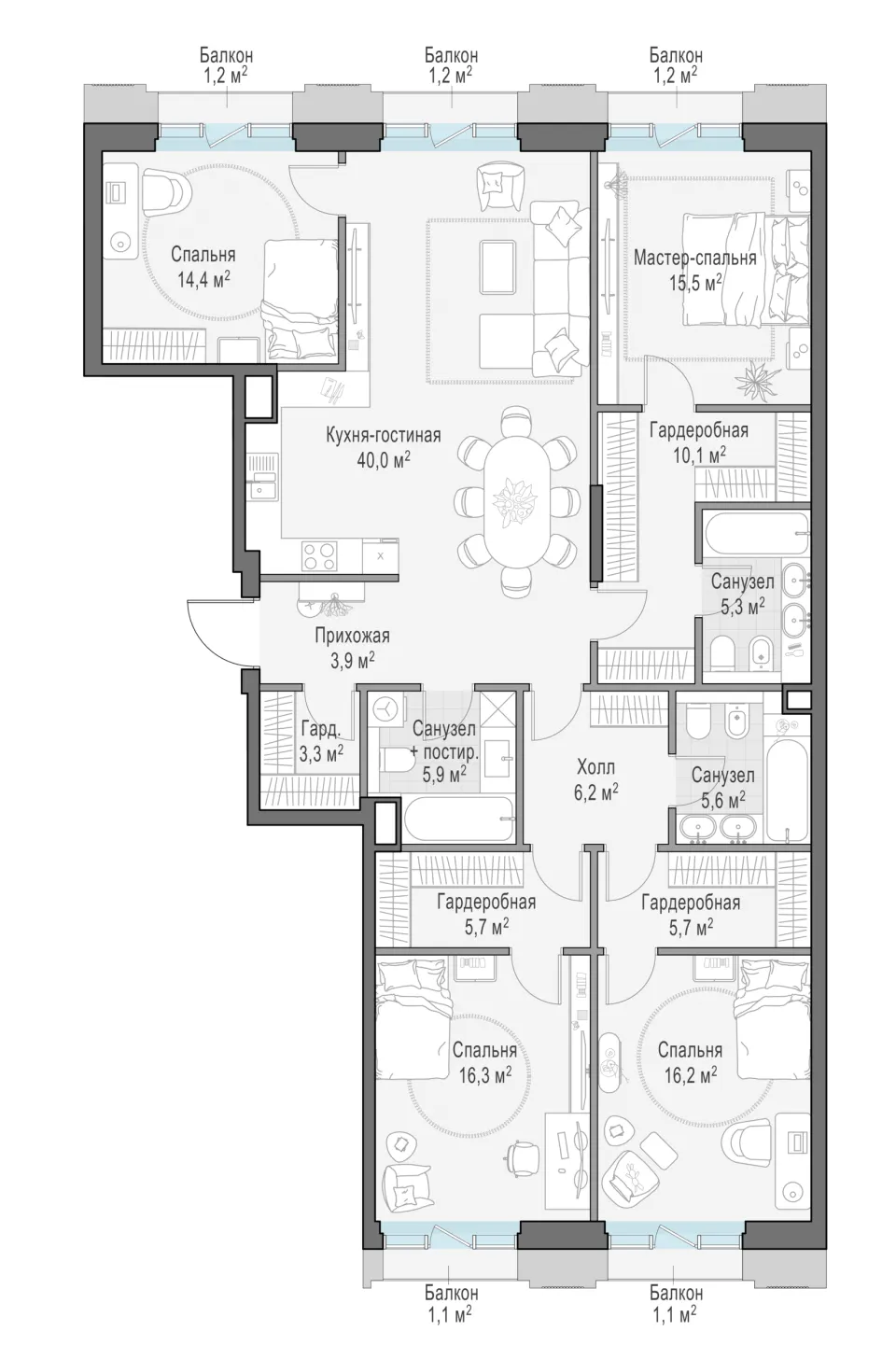 4-комн. 156 м²