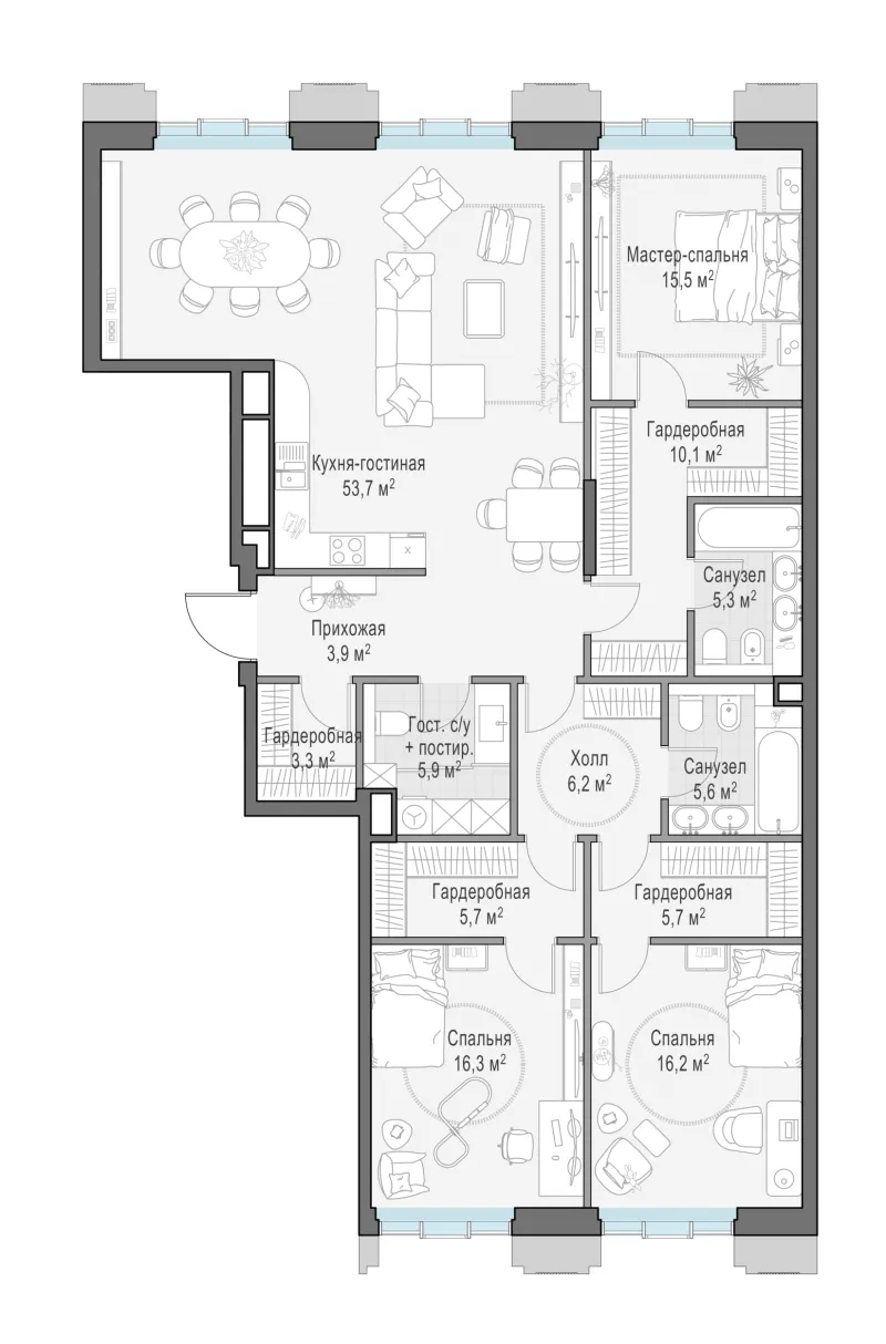 4-комн. 152.9 м²