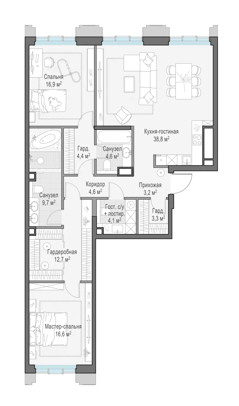 3-комн. 118.8 м²