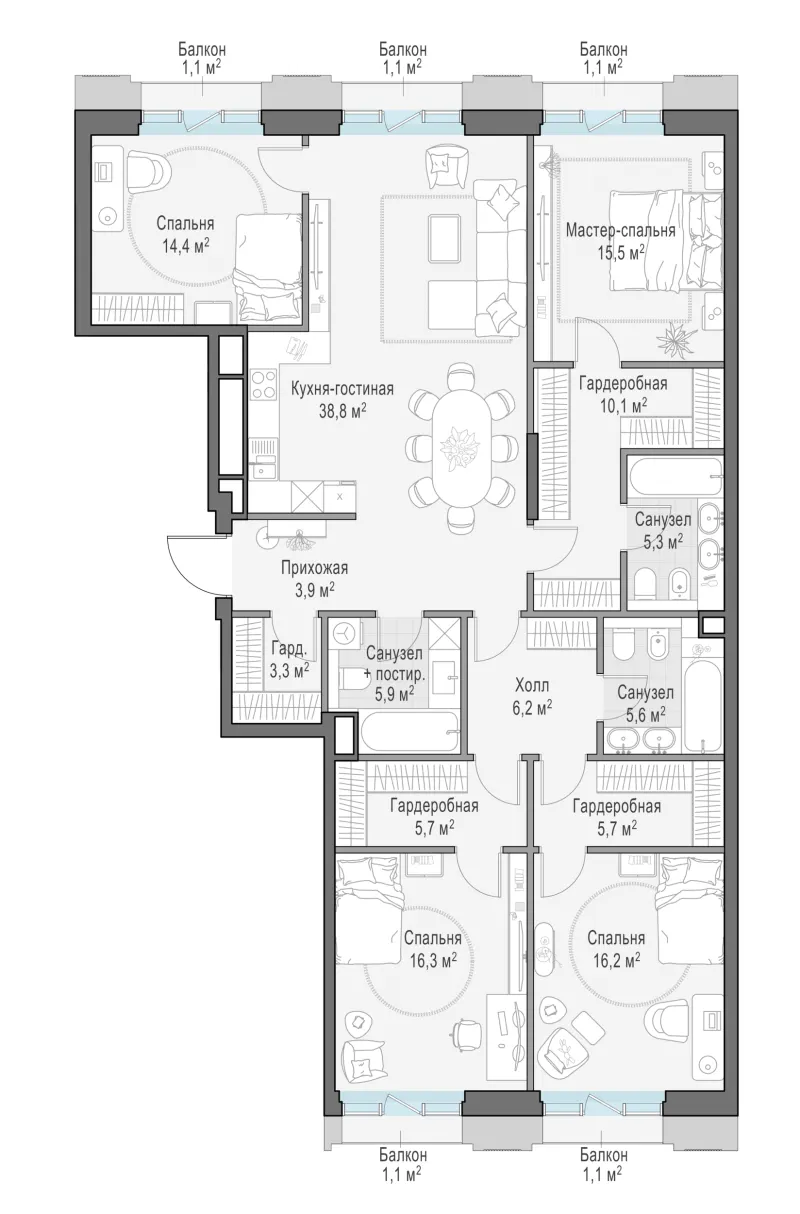 4-комн. 154.4 м²