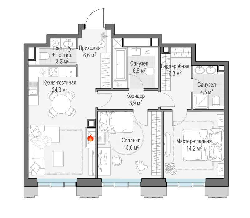 2-комн. 84.7 м²