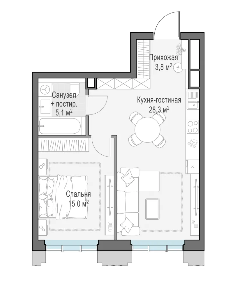 1-комн. 52.3 м²