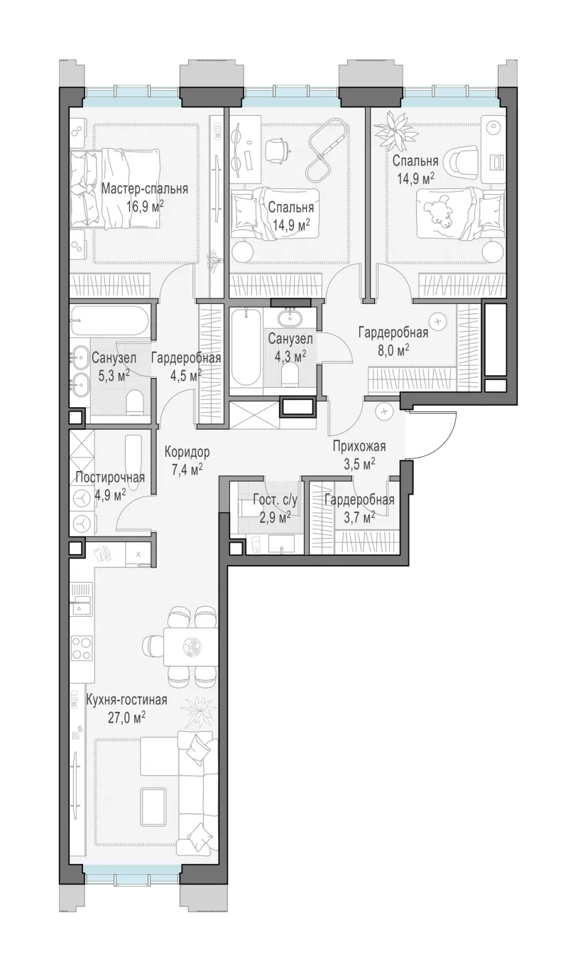 3-комн. 118.8 м²