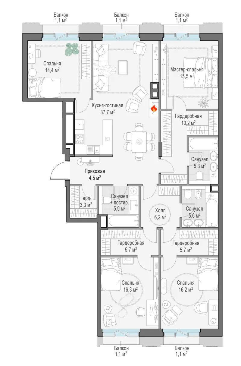 4-комн. 153.7 м²