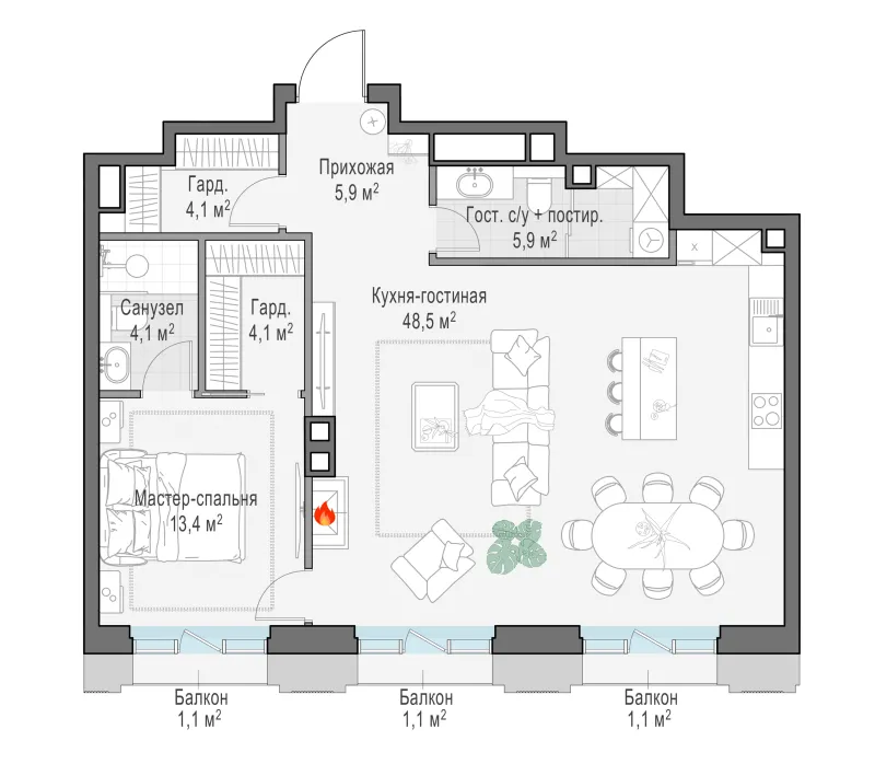 2-комн. 85.4 м²