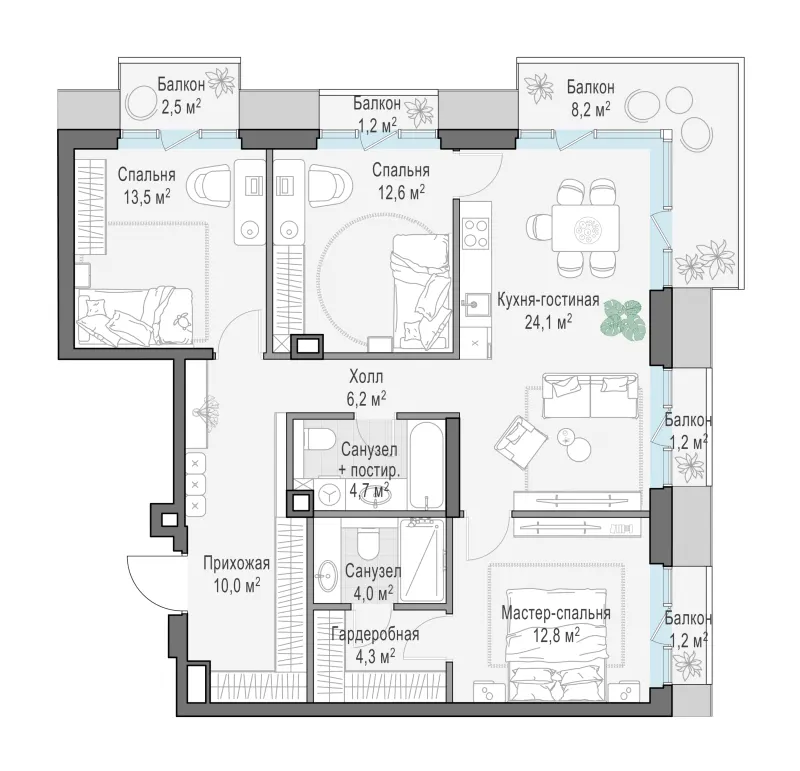 2-комн. 96.7 м²