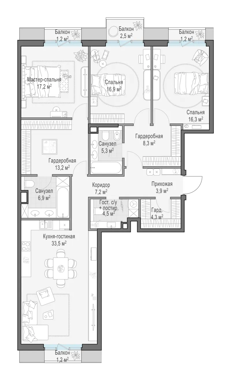 3-комн. 139.3 м²