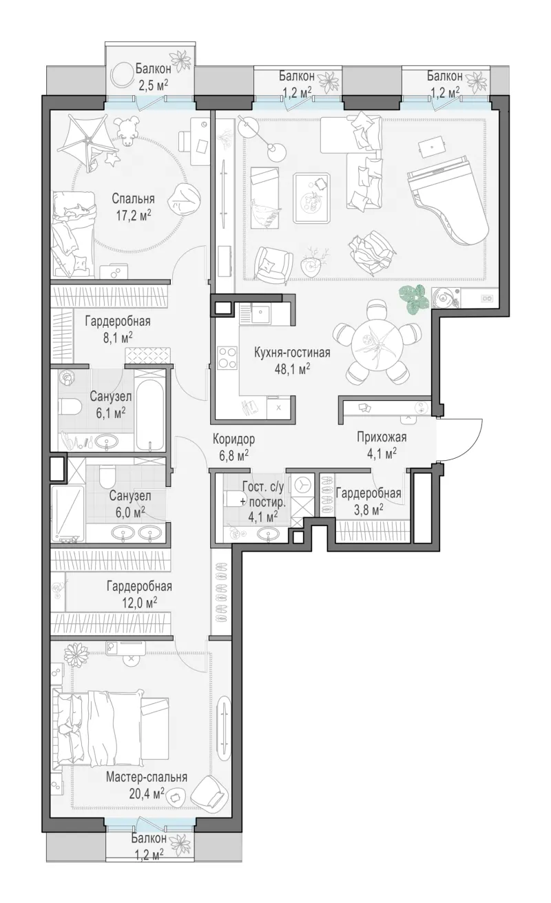 3-комн. 138.4 м²