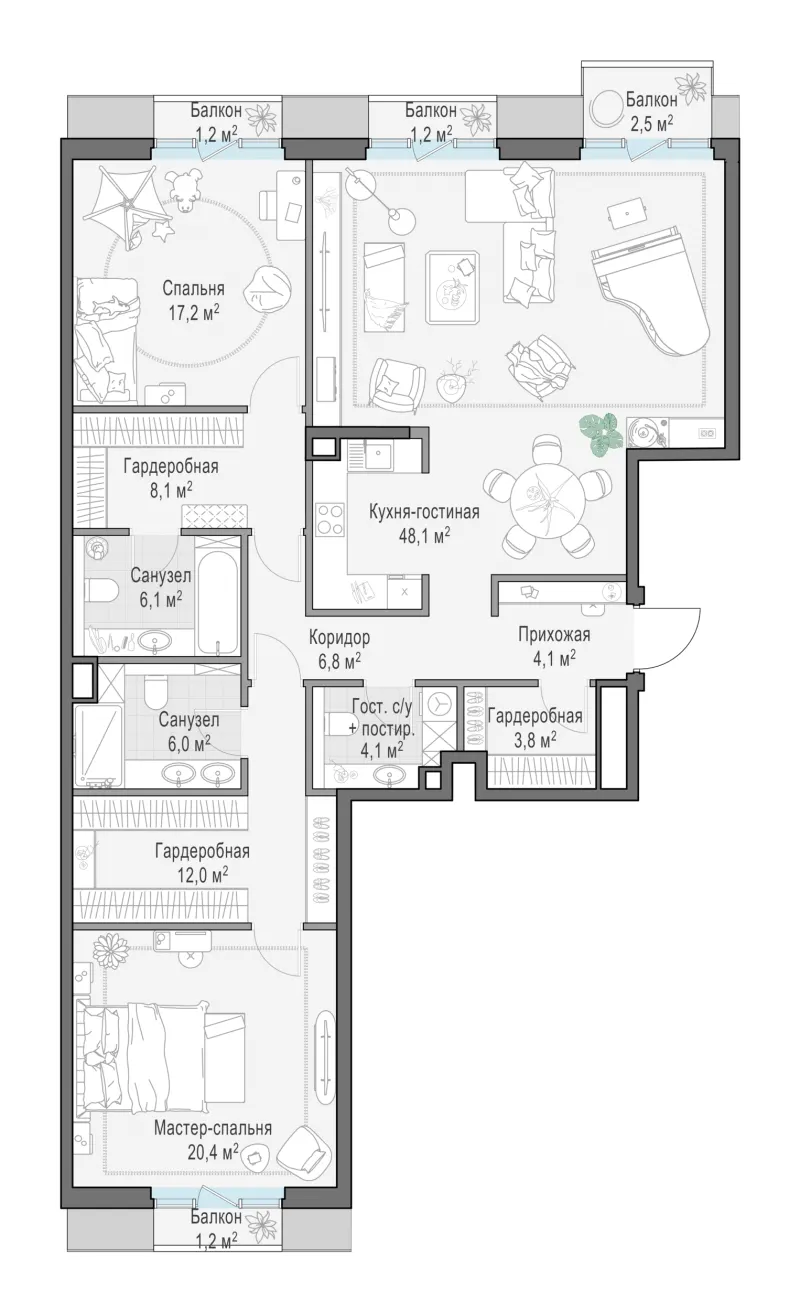 3-комн. 138.5 м²