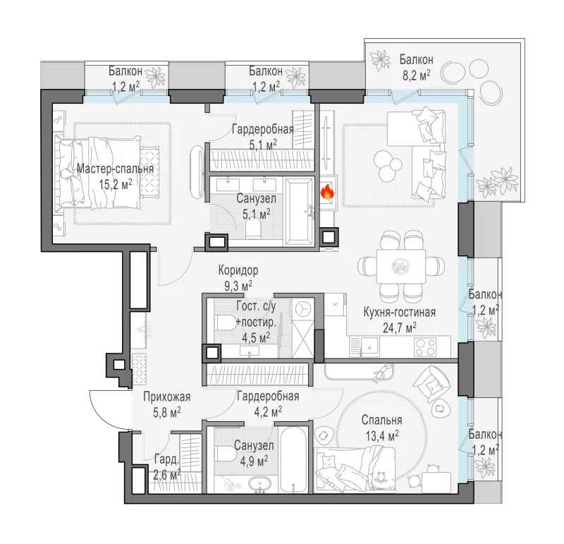 2-комн. 95.6 м²