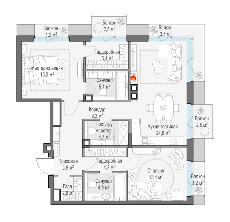 2-комн. 94.8 м²