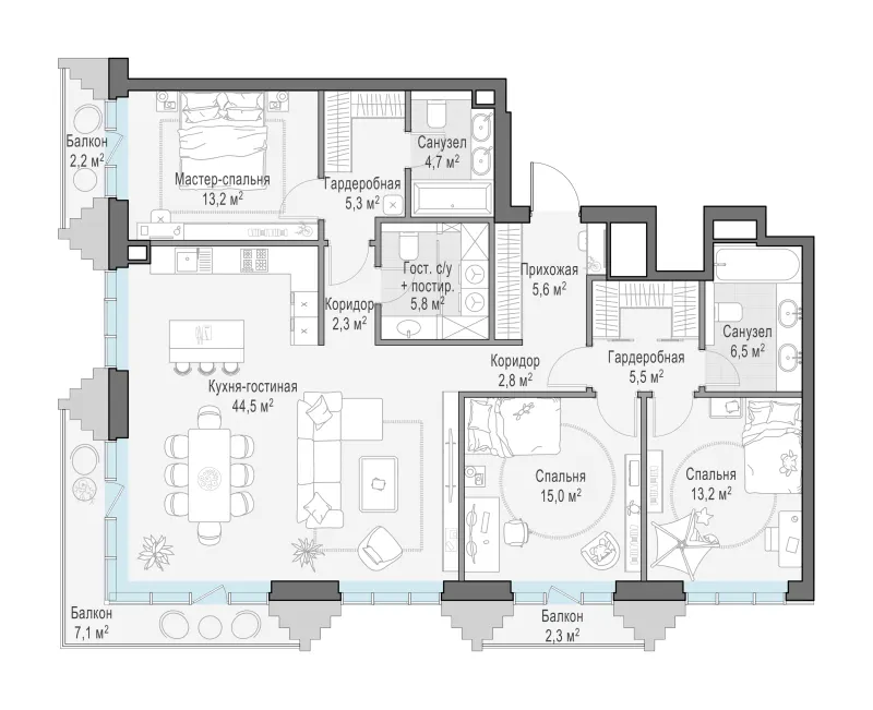 3-комн. 127.5 м²