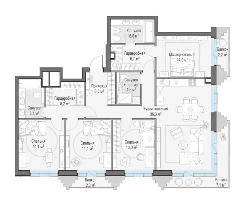 3-комн. 136.7 м²