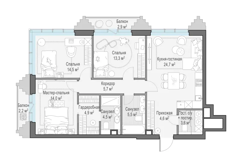 3-комн. 96.7 м²