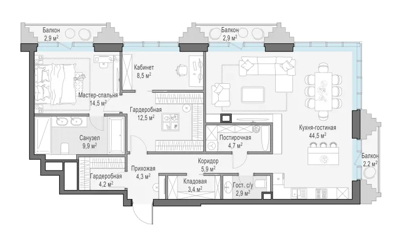 2-комн. 117.4 м²