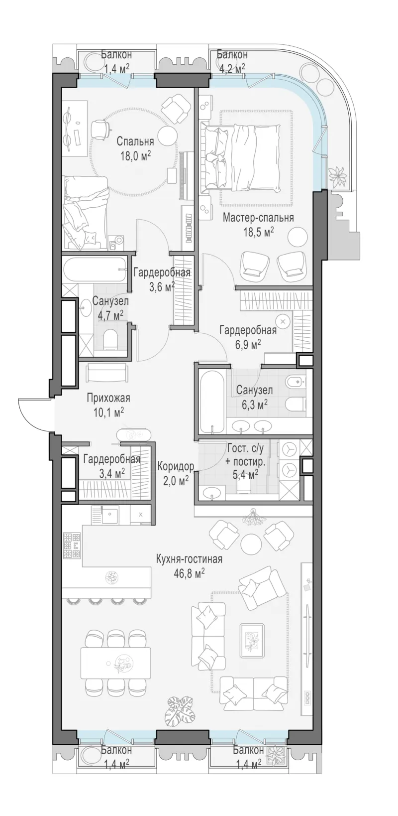 3-комн. 126.9 м²