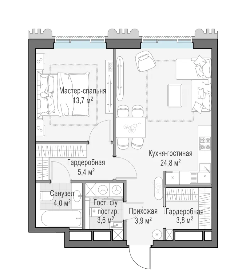 1-комн. 59.4 м²
