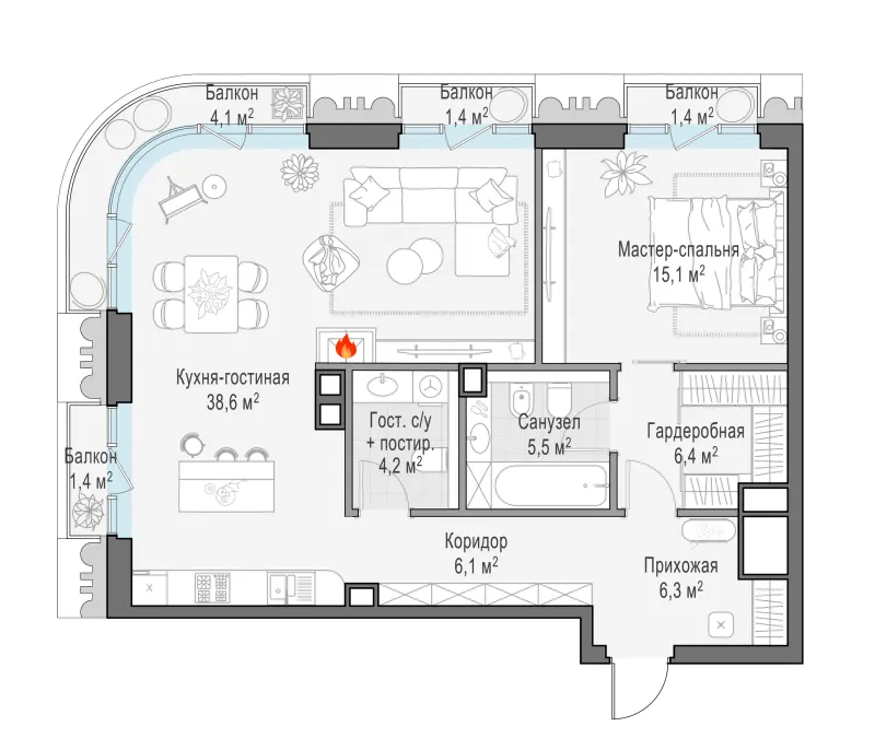 2-комн. 83.7 м²
