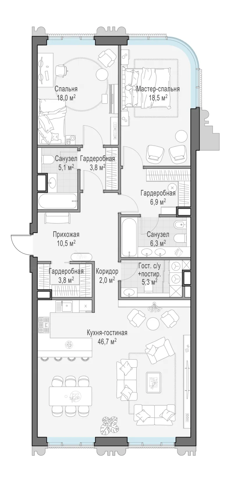 3-комн. 125.4 м²