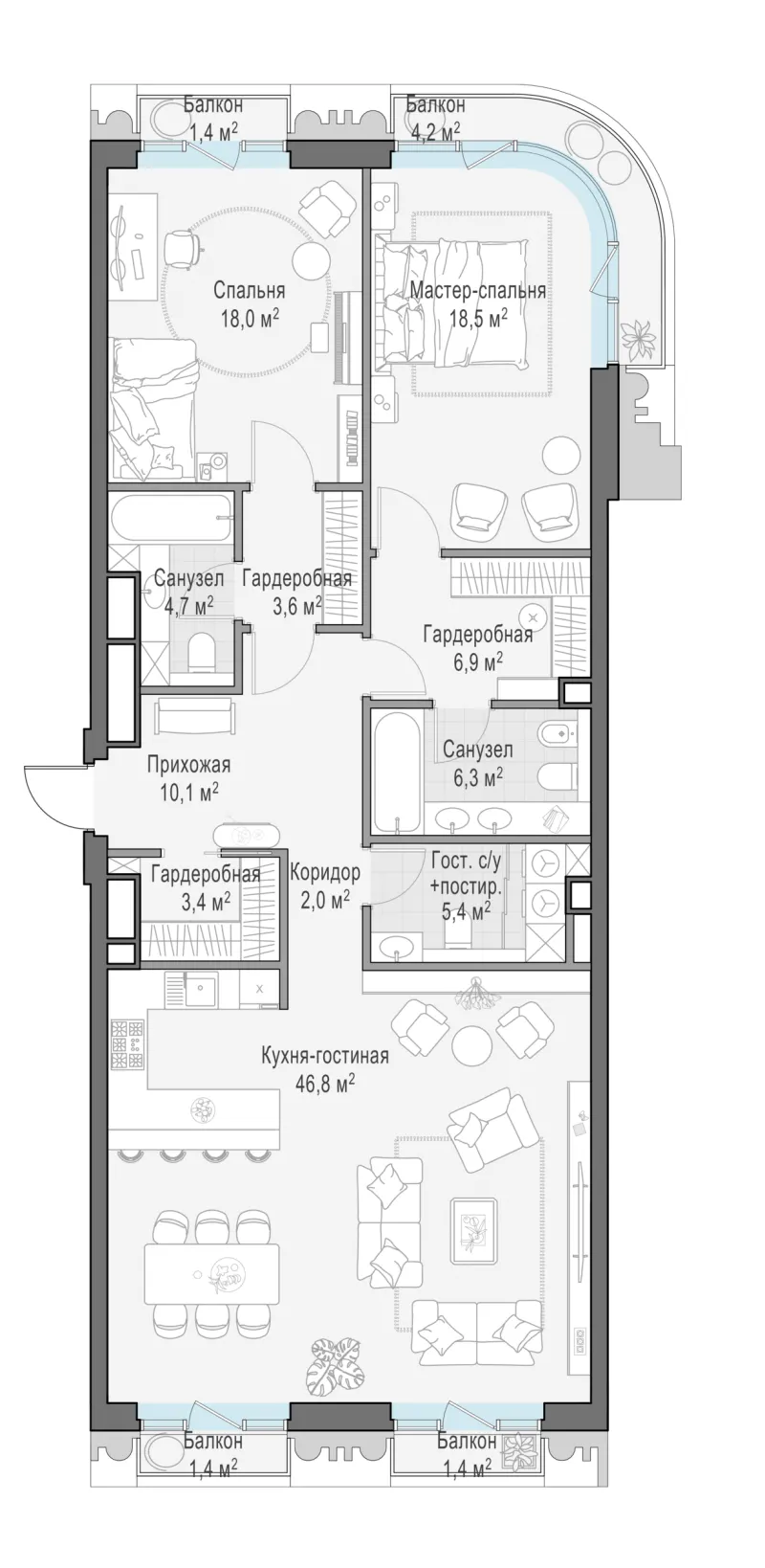 3-комн. 126.9 м²