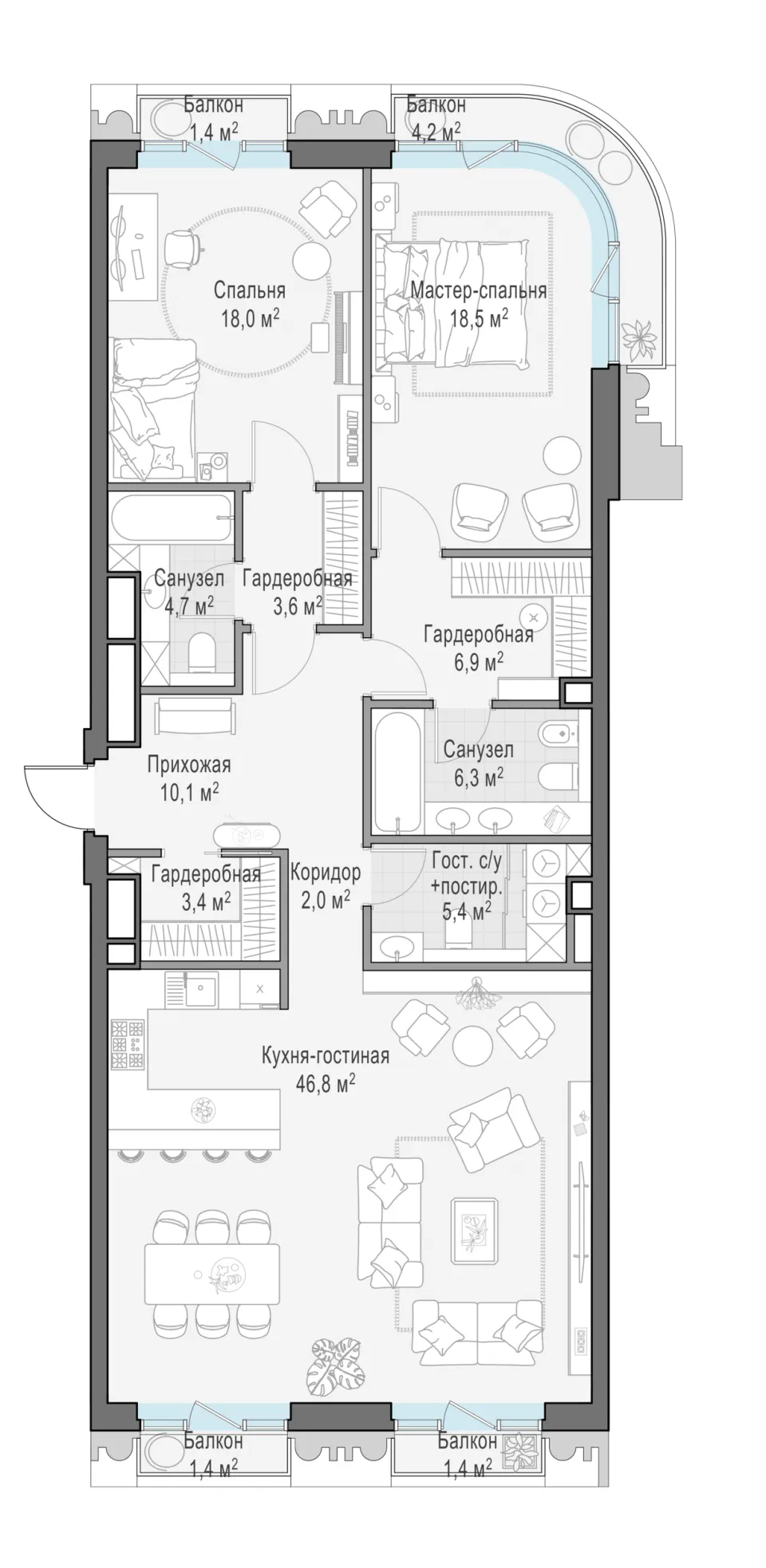 3-комн. 126,9 м²