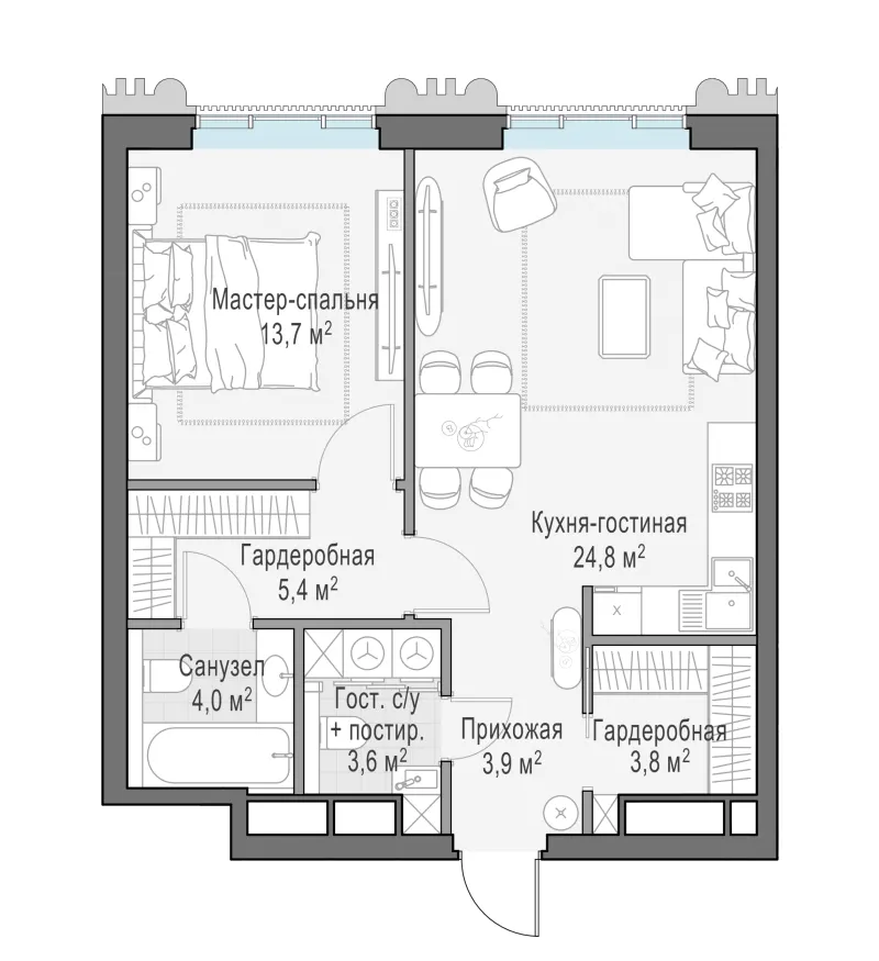 1-комн. 59.4 м²