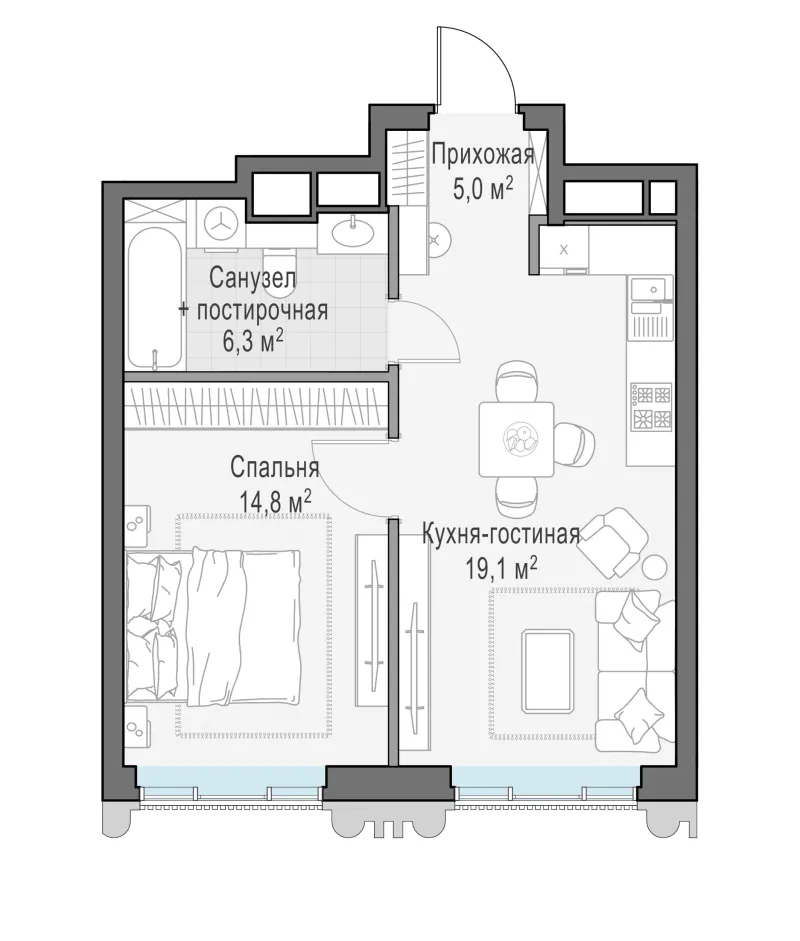 1-комн. 44.9 м²