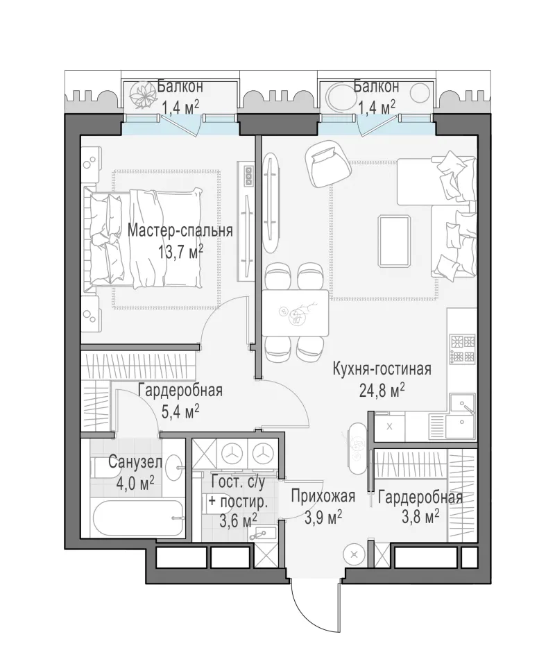 1-комн. 60.2 м²