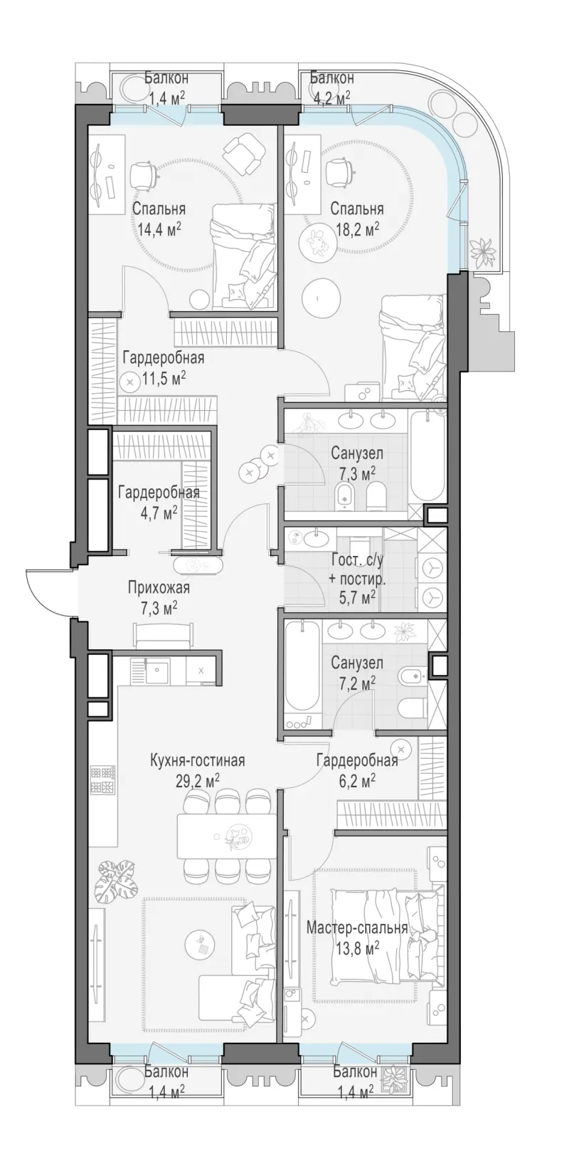 3-комн. 126.9 м²