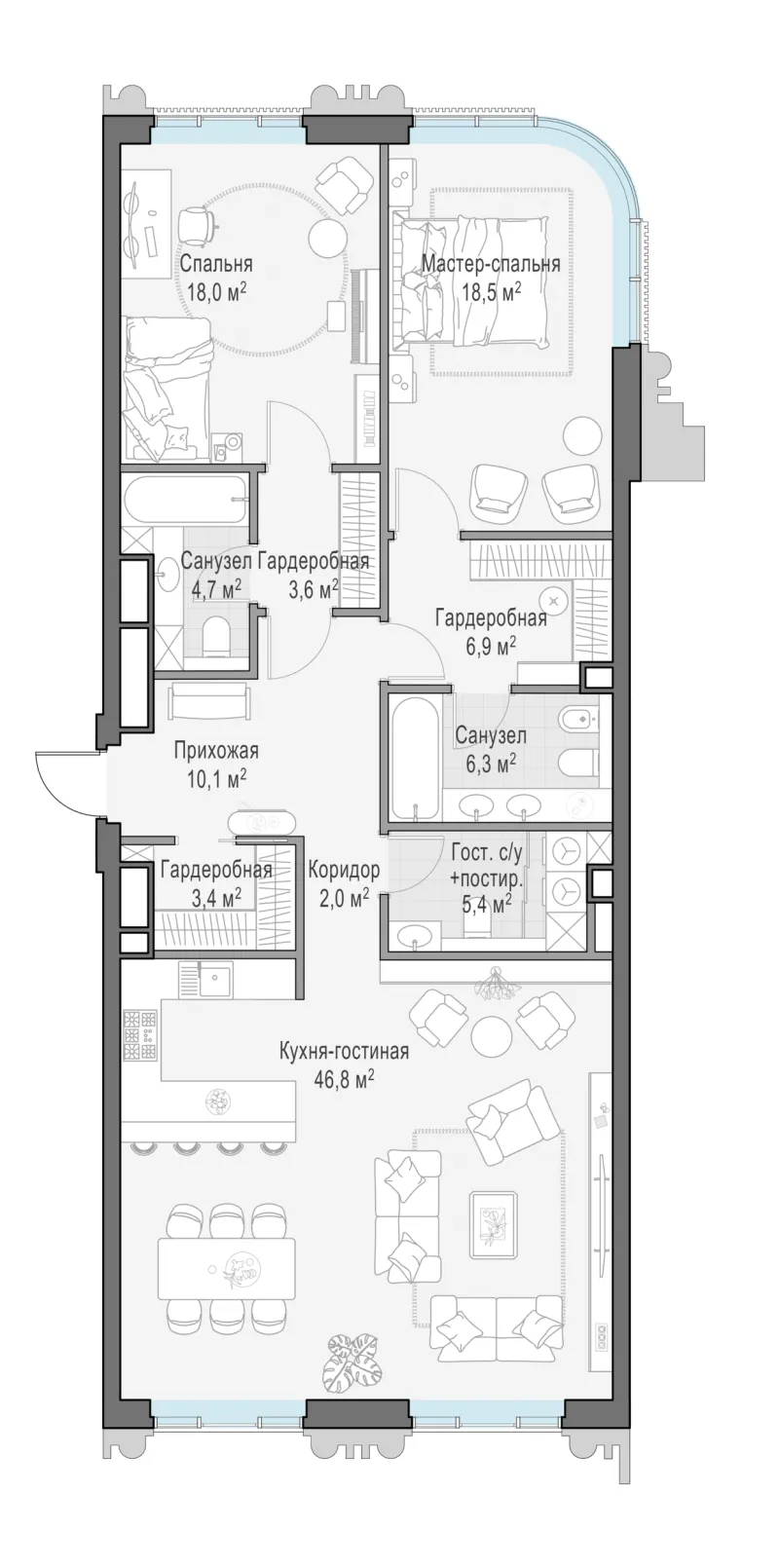 3-комн. 124.4 м²