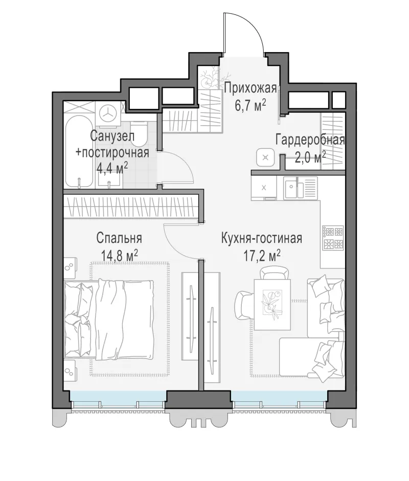 1-комн. 44.9 м²