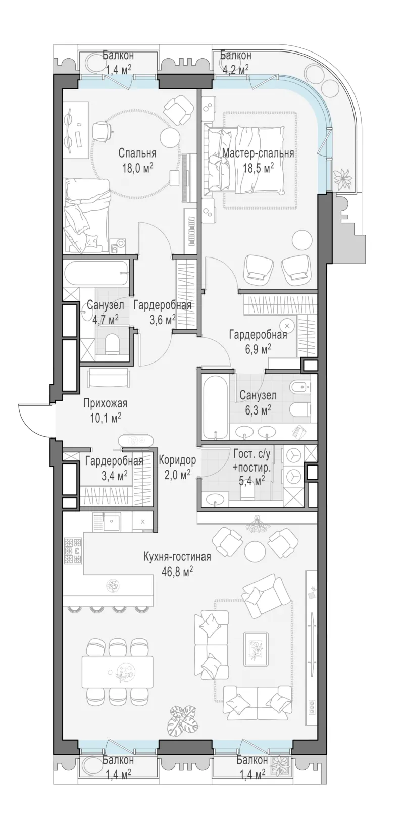 3-комн. 126.9 м²