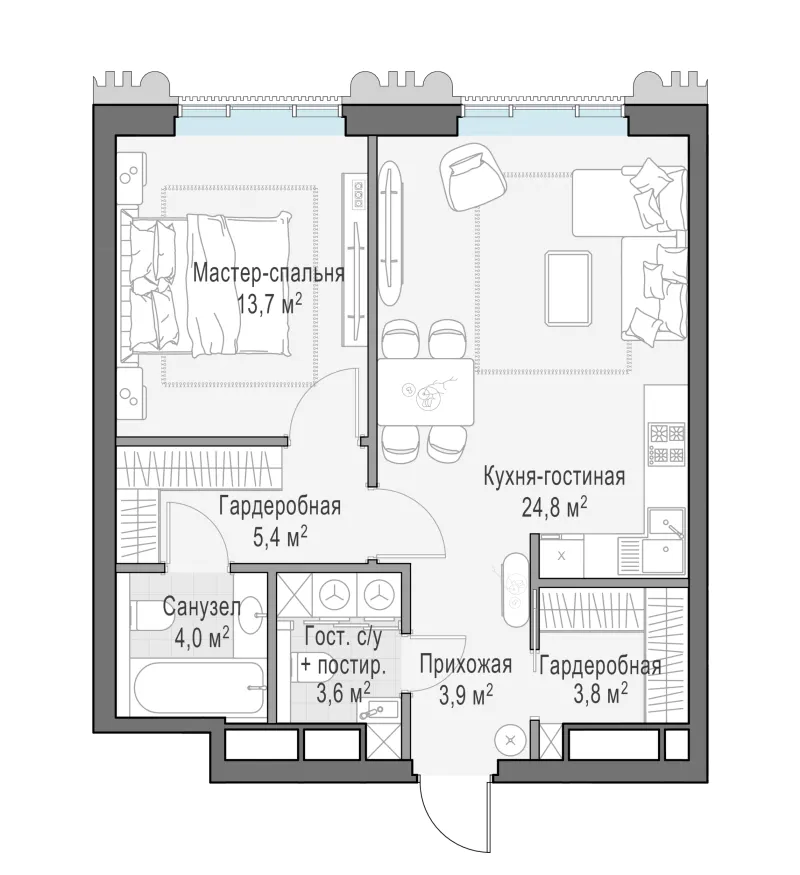 1-комн. 59.4 м²